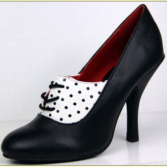 tuk Shoes - TUK Lace Up Polka Dot Heels NIB Rockbilly